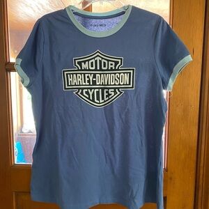 Harley-Davidson Blue and White Logo Tee Size XL